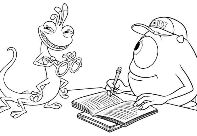 Mike e Randall studiano insieme disegno da coloorare Monsters University