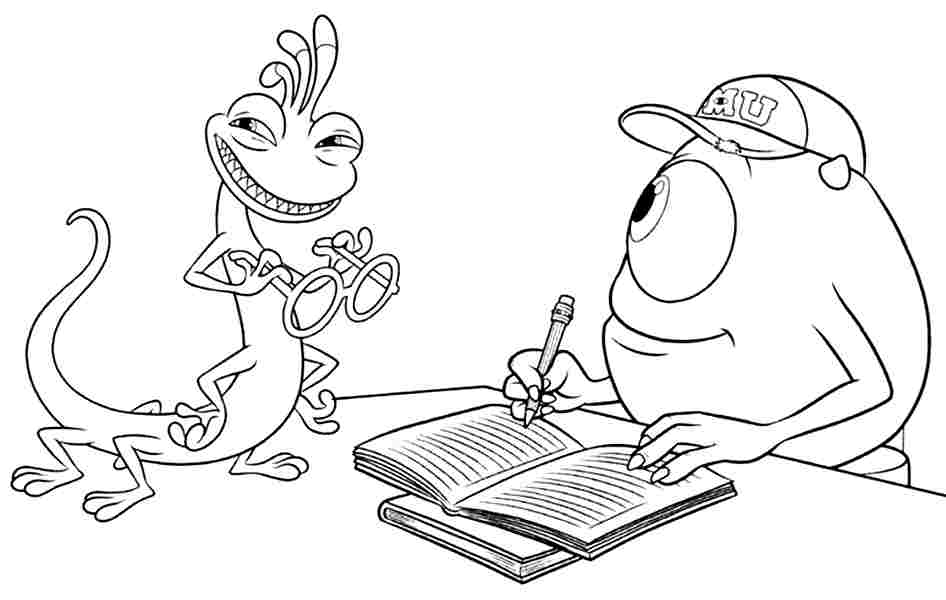 Mike e Randall studiano insieme disegno da coloorare Monsters University