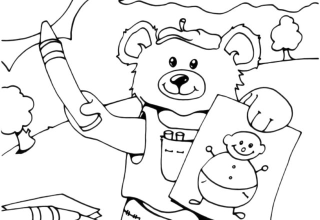 Orsacchiotto pittore disegno da colorare per bambini