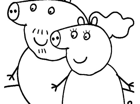 Papà Pig e mamma Pig con il sole disegno da colorare gratis