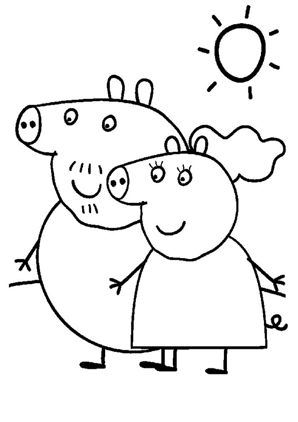 Papà Pig e mamma Pig con il sole disegno da colorare gratis