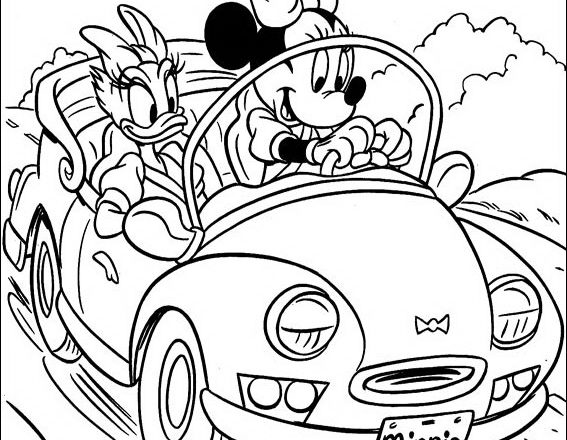 Paperina e Minnie in automobile disegno da colorare gratis