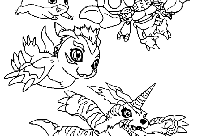 Patamon, Tentamon, Gomamon e Garumon disegni da colorare gratis