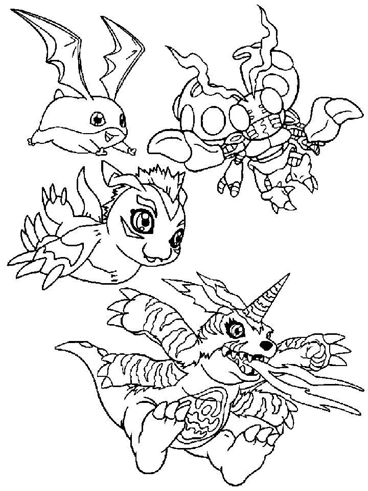 Patamon, Tentamon, Gomamon e Garumon disegni da colorare gratis