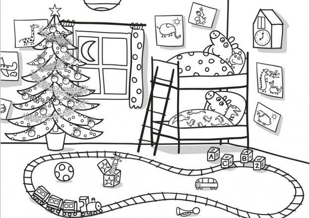 Peppa Pig e George a letto Natale disegno da colorare gratis