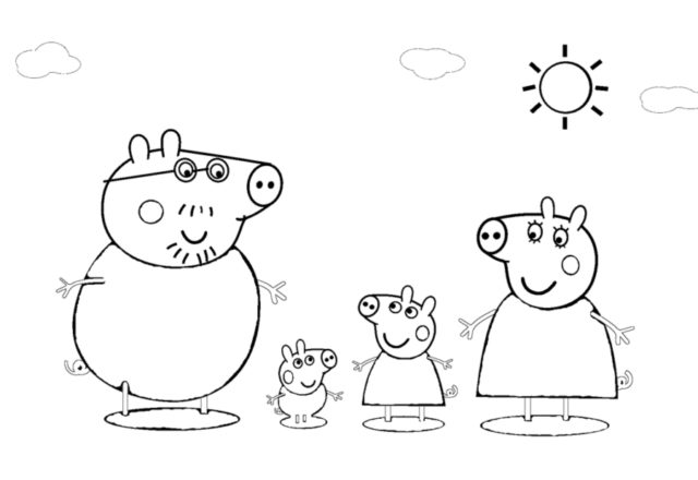 Peppa Pig e famiglia nel fango disegno da colorare gratis