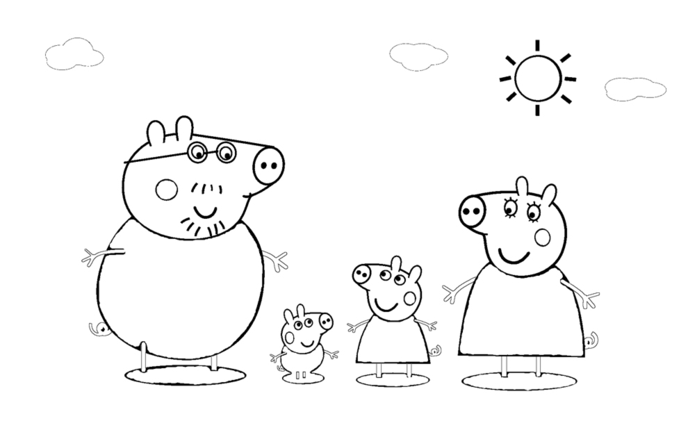 Peppa Pig e famiglia nel fango disegno da colorare gratis