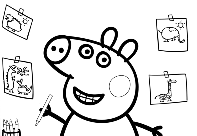 Peppa pig che disegna disegno da colorare gratis