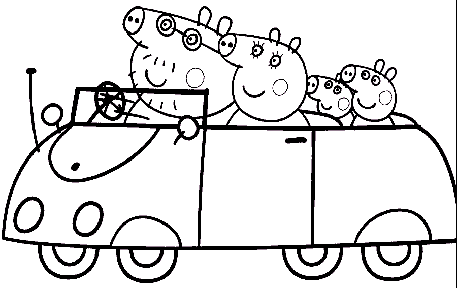 Peppa pig e famiglia in macchina disegno da colorare gratis