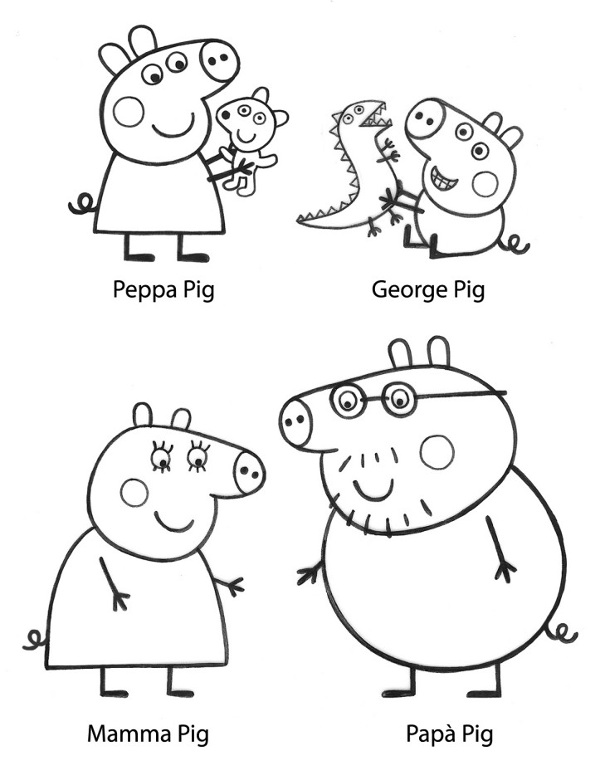 Peppa pig e famiglia personaggi disegno da colorare gratis