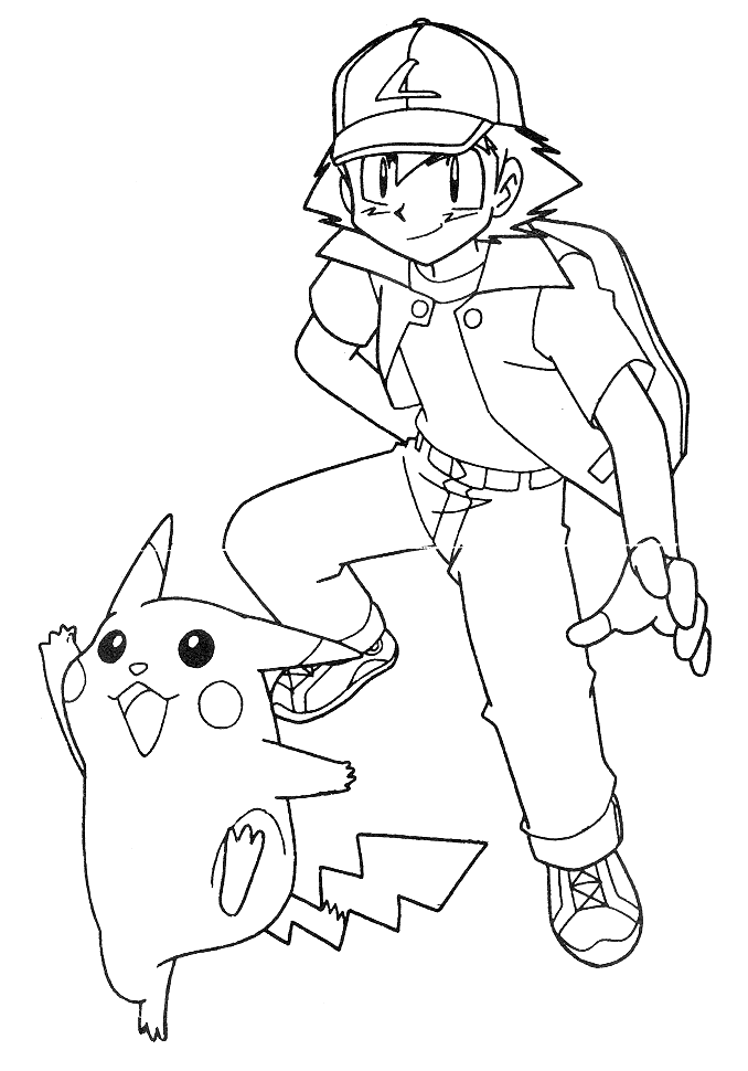 Pikachu e Ash disegni da stampare gratis