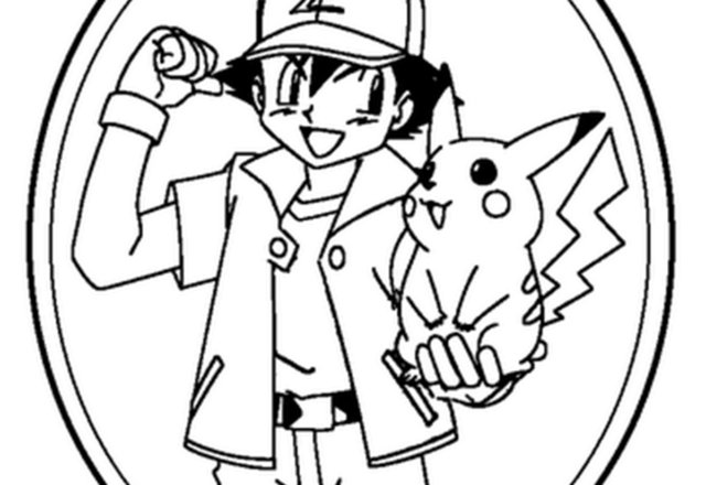 Pikachu e Ash in cornice disegni da stampare