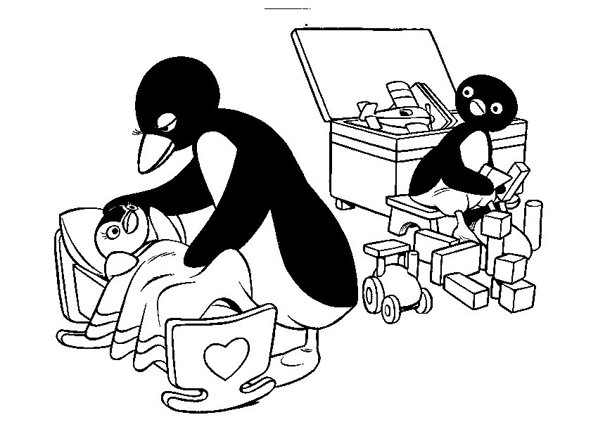 Pingu e la mamma disegni da stampare e da colorare