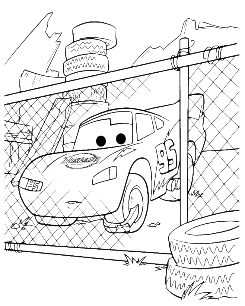 Saetta McQueen dietro la recinzione disegni da colorare Cars