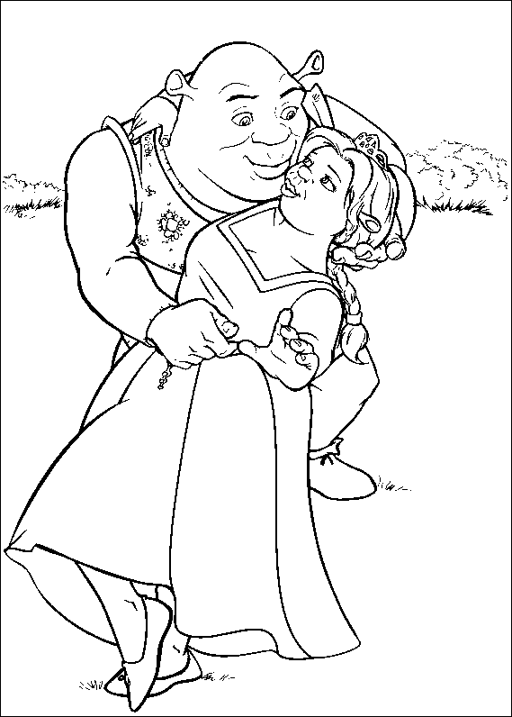 Shrek e Fiona bacio disegno da colorare