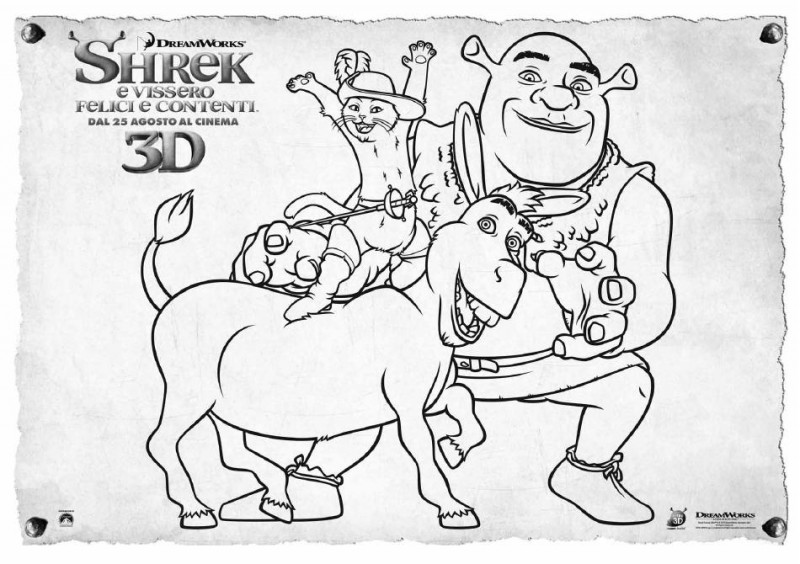 Shrek e vissero felici e contenti disegno da colorare per bambini