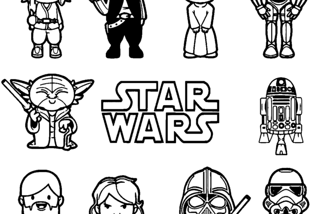 Simpatici personaggi kawaii chibi di Star Wars da colorare