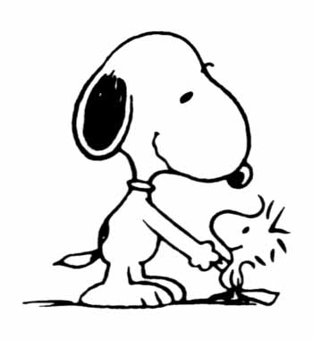 Snoopy da la mano a Woodstock disegno da colorare