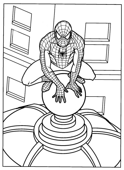 Spiderman Uomo Ragno in cima ad una costruzione disegno per bambini