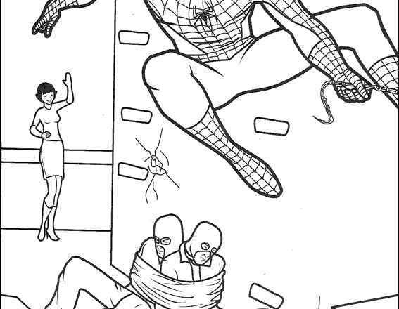 Spiderman cattura due criminali disegno da colorare gratis