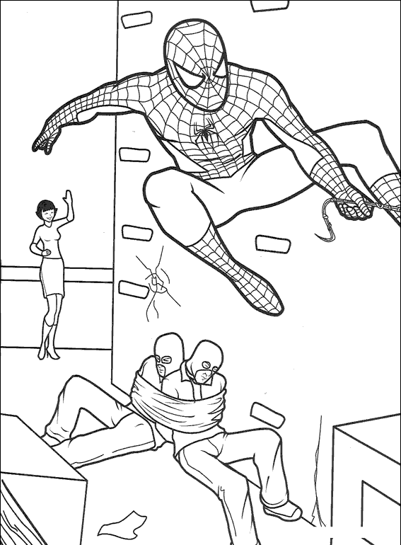 Spiderman cattura due criminali disegno da colorare gratis