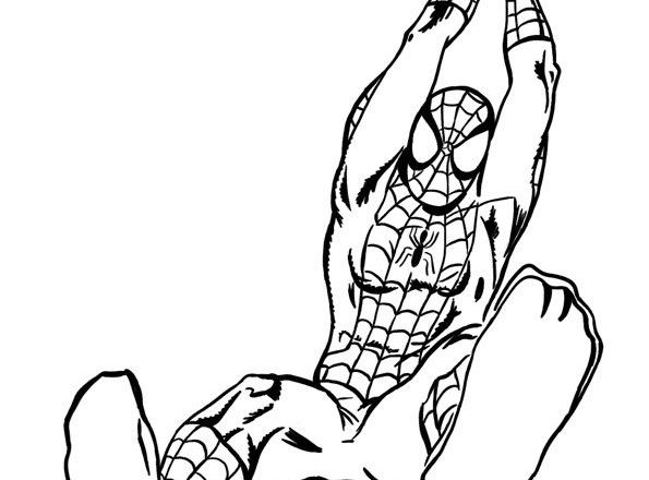 Spiderman che arriva in volo disegno da colorare gratuito