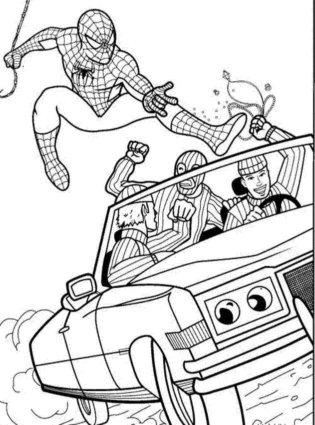 Spiderman che cattura una banda di ladri disegni gratis per bambini