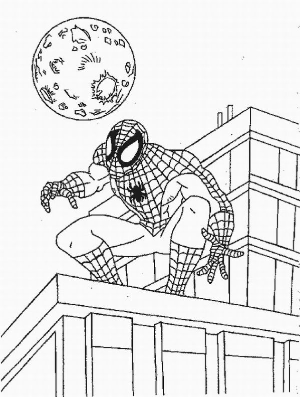 Spiderman che guarda la luna disegno da colorare gratis