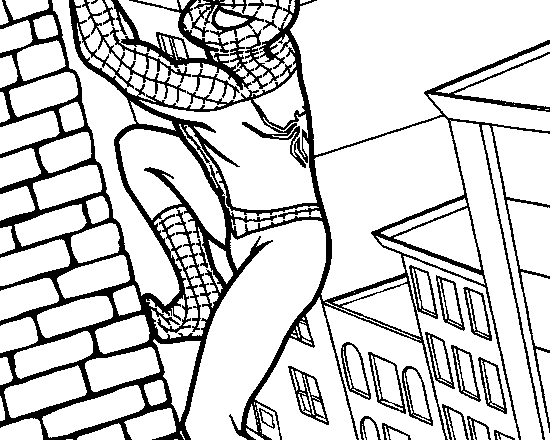 Spiderman che si arrampica sui muri dei grattacieli disegno da colorare gratis