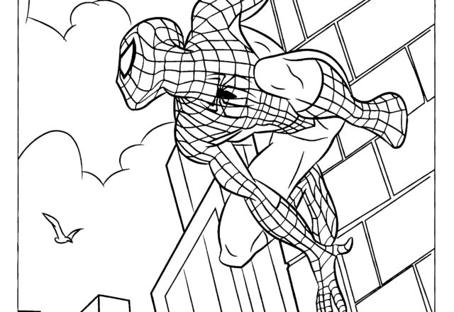 Spiderman in ascolto disegno da colorare gratis per bambino