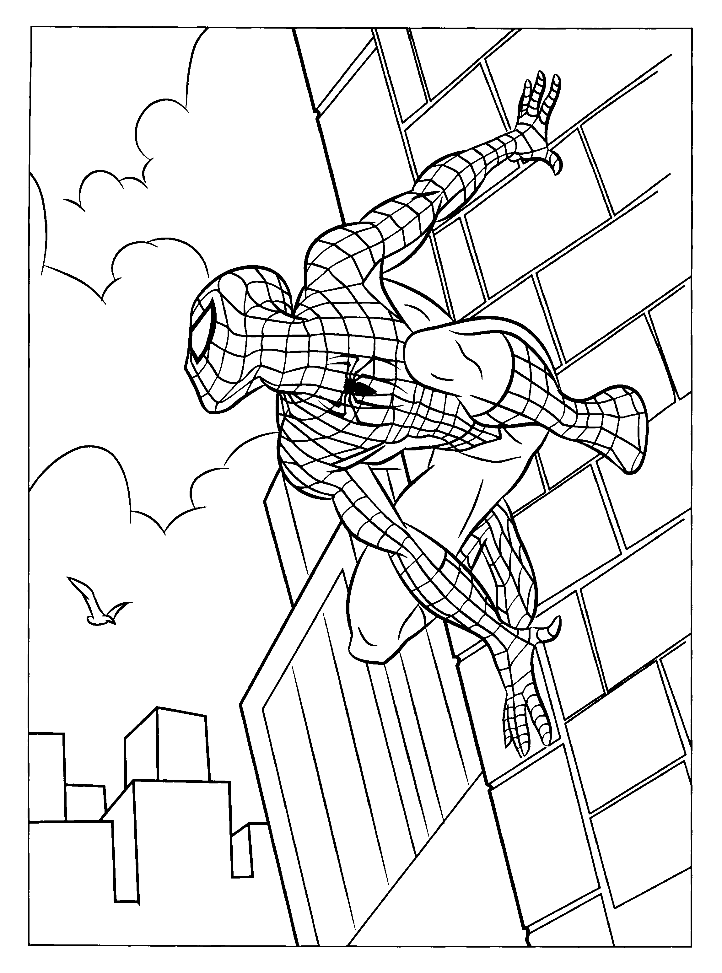 Spiderman in ascolto disegno da colorare gratis per bambino