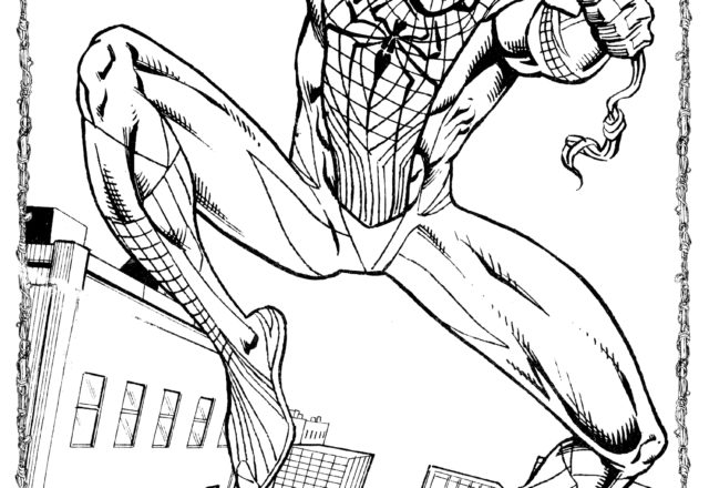 Spiderman in volo in una cornice disegno da colorare gratis