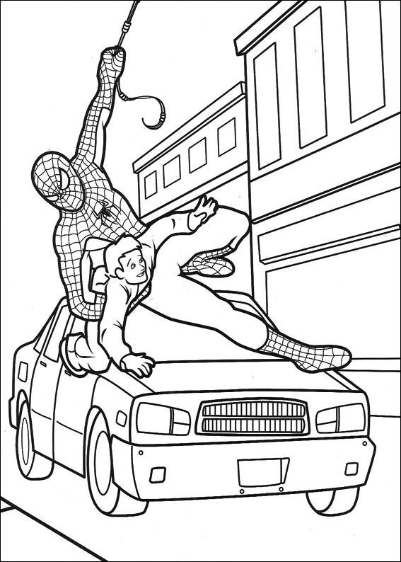 Spiderman l’ Uomo Ragno che salva un civile disegno da colorare per bambini