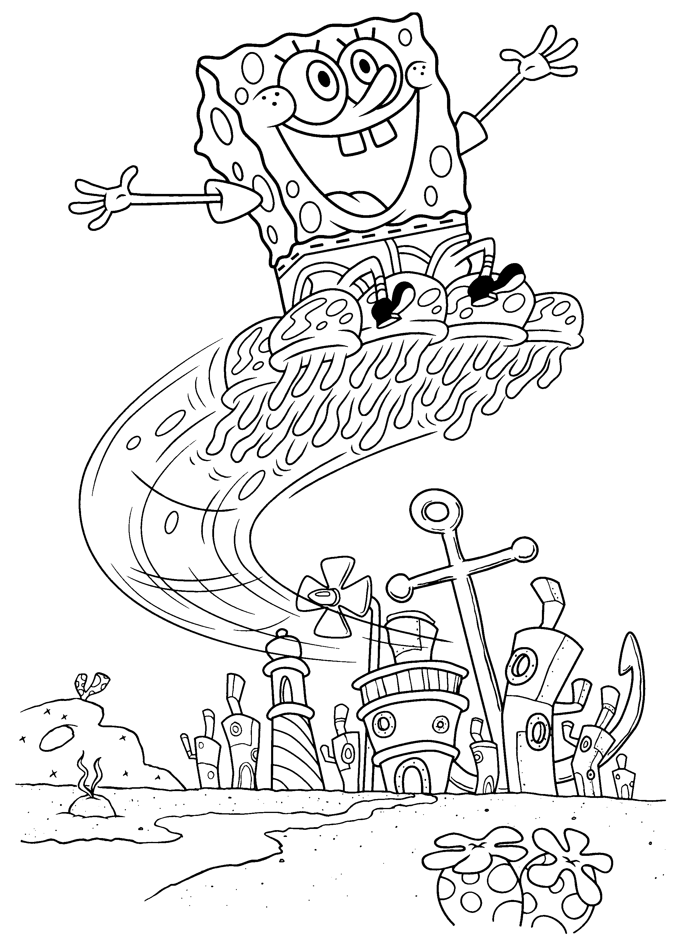 Spongebob seduto su delle meduse disegno da colorare gratis - disegni da  colorare e stampare gratis immagini per bambini Disney