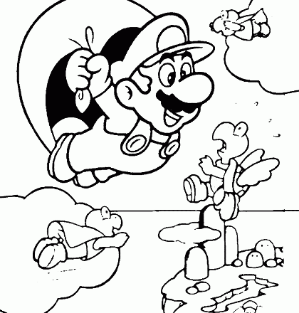 Super Mario Bros che vola disegno da stampare e da colorare