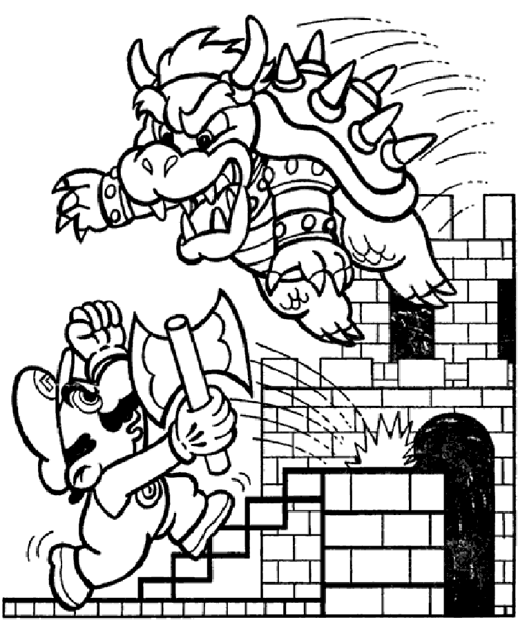 Super Mario Bros contro Bowser da colorare