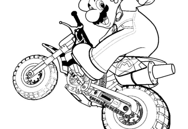 Super Mario Bros sulla moto disegno da colorare gratuitamente