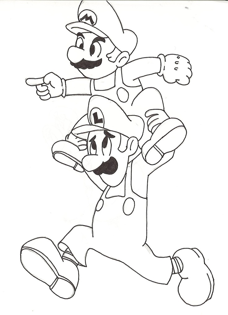 Super Mario Bros sulle spalle di Luigi disegno da colorare