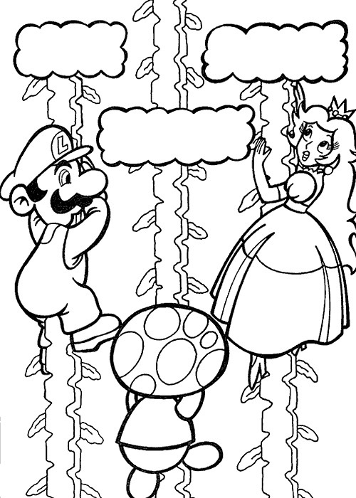 Super Mario Luigi e la Principessa Peach si arrampicano da colorare