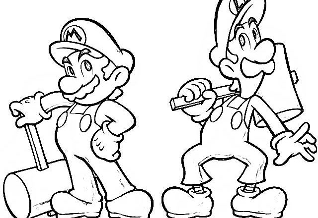 Super Mario e Luigi con i martelli da colorare gratis