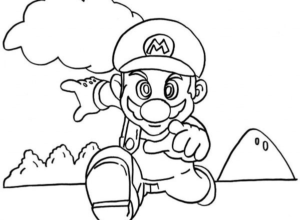 Super Mario in corsa disegno da colorare per bambino e bambina