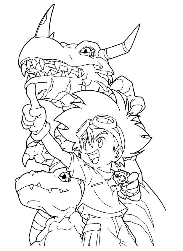 Tai, Agumon e Greymon disegni gratis da colorare