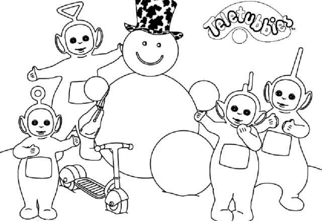 Teletubbies e il pupazzo di neve disegni da colorare