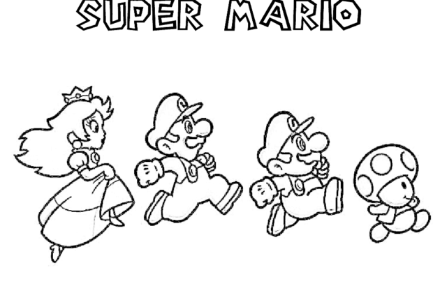 Toad Mario Luigi e la Principessa Peach disegno da colorare per bambino e bambina