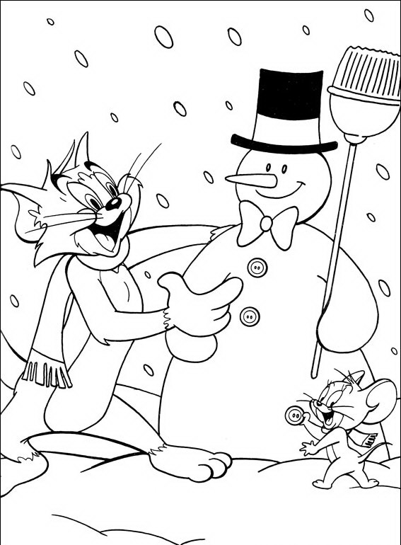 Tom and Jerry e il pupazzo di neve disegno da colorare per bambini