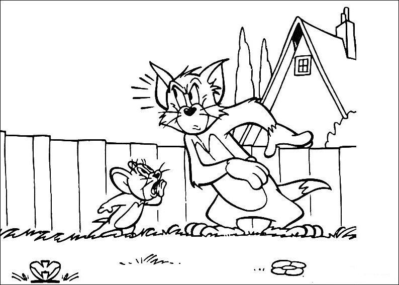 Tom and Jerry in giardino da stampare e da colorare