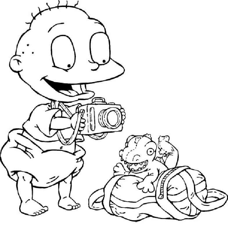 Tommy Pickles de I Rugrats fotografa un dinosauro giocattolo disegno da colorare