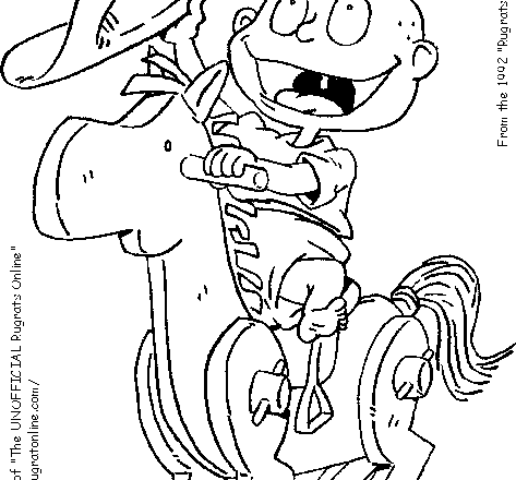 Tommy de I Rugrats cavalca un cavallo di legno a dondolo disegno da colorare