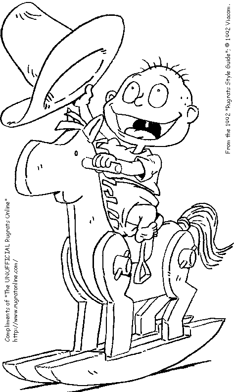 Tommy de I Rugrats cavalca un cavallo di legno a dondolo disegno da colorare