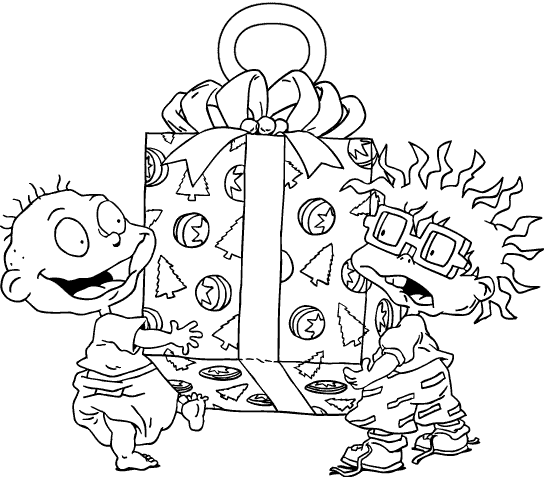 Tommy e Chuckie Rugrats scartano un regalo di Natale disegno da colorare